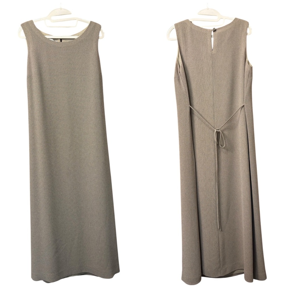Vintage Maggy London Beige Knit Slip on Maxi Dress‎ Sleeveless Waist Tie Size 8